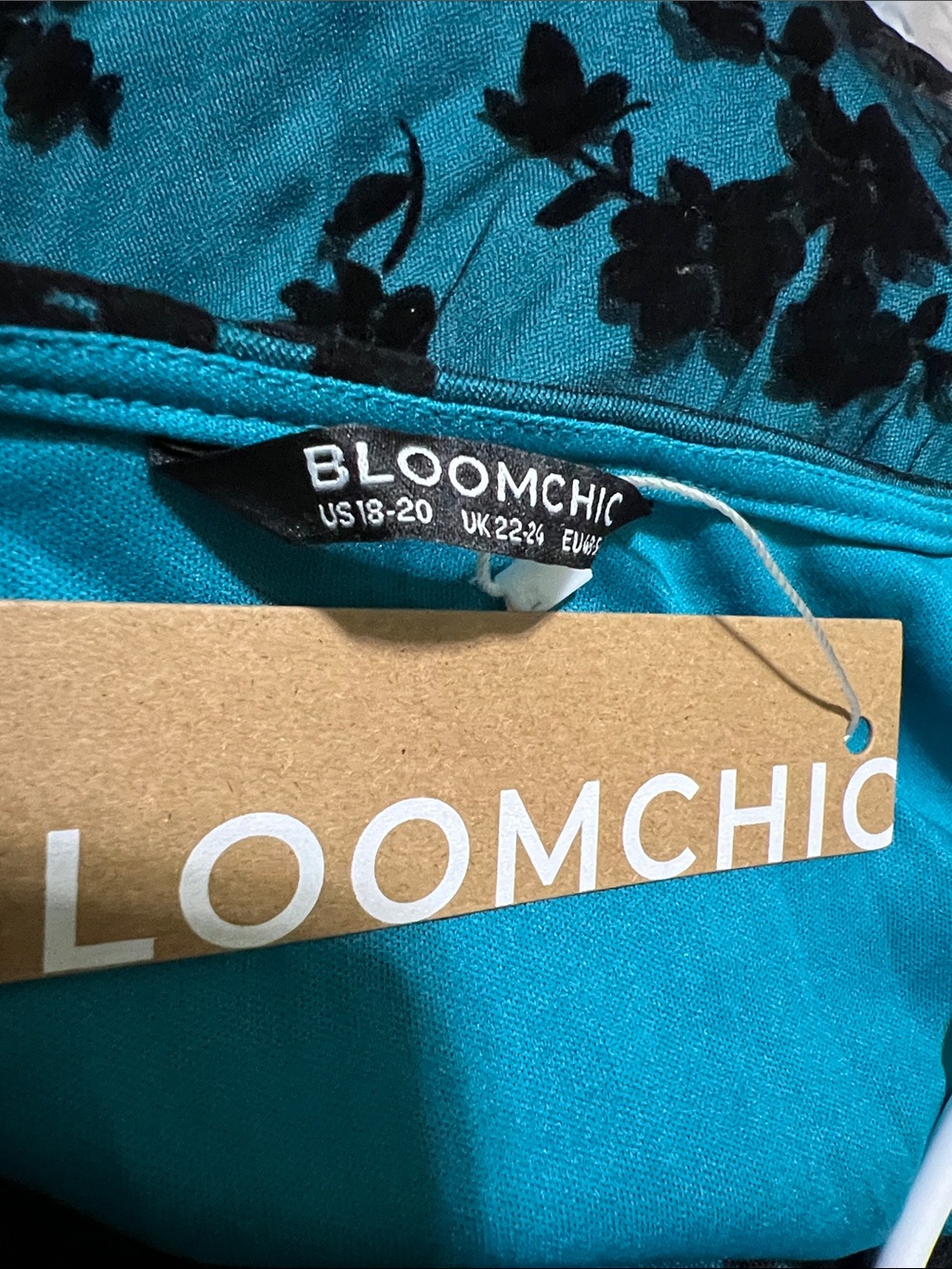 BloomChic Teal Dress with Black Floral Burnout Overlay - Picture 4 of 4